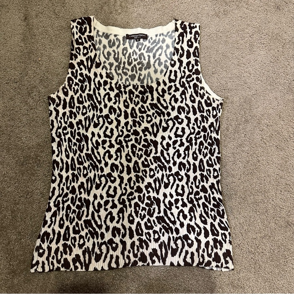 Linda Matthews Cheetah Leopard Animal Print Sweater Tank